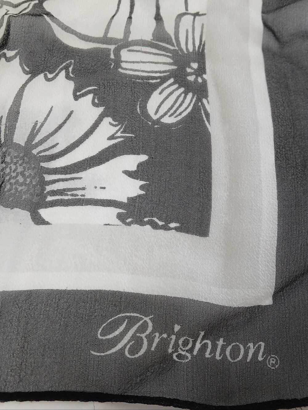 Brighton Gray and White Floral Border Hand Towel